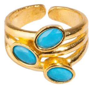 Trio Turquoise Gemstone & Gold Stylish Adjustable Cocktail Ring