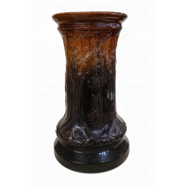 Art Nouveau Antique Weller Pottery Jardinière & Pedestal — Art Nouveau Drip Glaze c.1905 For Sale - Image 3 of 12