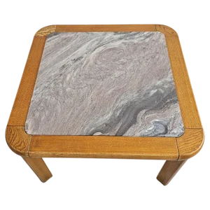 Brutalist Coffee Table in Oak with Rosso Luana Marble Top, 1980