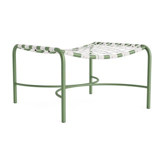 Brown Jordan Kantan Aluminum Ottoman in Bay Leaf with White Suncloth Strapping For Sale