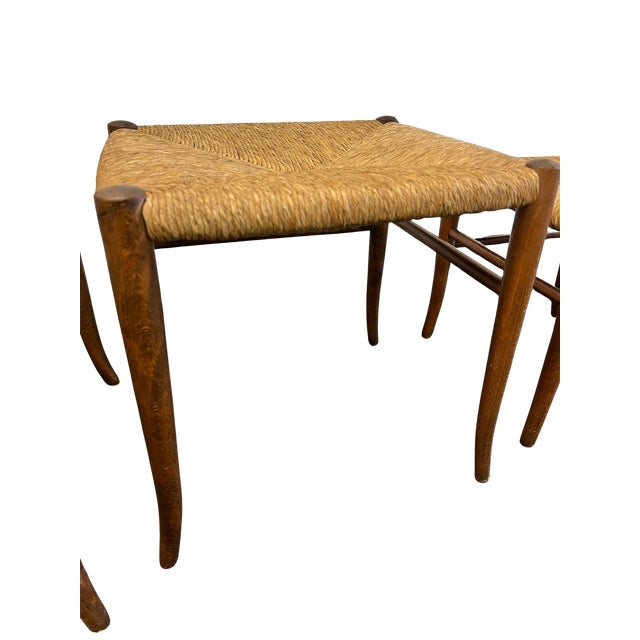 Vintage Mid Century Piazza Original Italian Set of 3 Rush Seat Nesting Stools/Tables, Attributed to Gio Ponti For Sale - Image 10 of 17