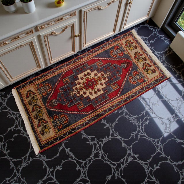 Contemporary 1960s Vintage Hand Knotted Small Rug, Kitchen, Bath Entry Decor Turkish Rug 2x4 Ft Approx For Sale - Image 3 of 13