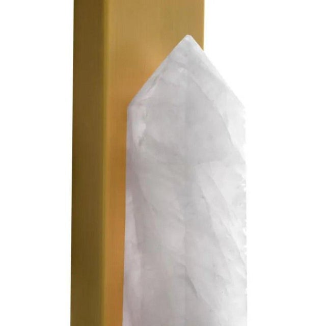 Metal Brass and Rock Crystal Wall Lamps, Set of 2 For Sale - Image 7 of 9