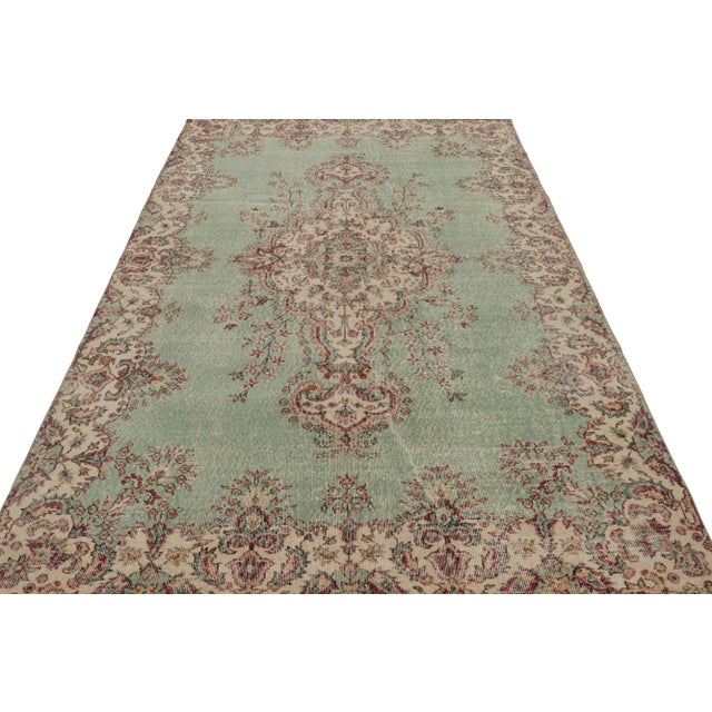 Traditional Vintage Turkish Rug in Green With Beige Floral Medallion, From Rug & Kilim For Sale - Image 3 of 7