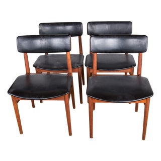 Danish Chairs in Teak, Black Skai and Brass by Sven Chrobat for Sax, 1960, Set of 4 For Sale