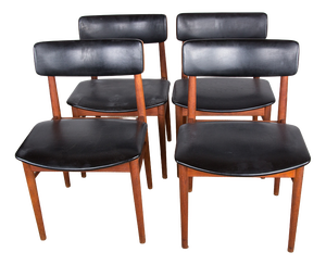 Danish Chairs in Teak, Black Skai and Brass by Sven Chrobat for Sax, 1960, Set of 4