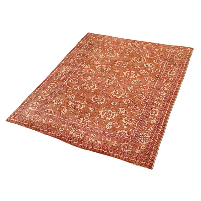 Folk Art 10x13 Terra Cotta Floral Oushak Rug | 9'11"x12'11" Ivory Wool Afghan Hand-Knotted For Sale - Image 3 of 11