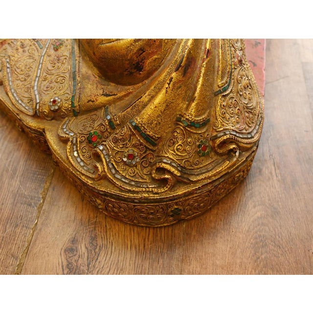 Burmese Artist, Buddhist Statue of Lotus Buddha, Gilt Sculpture For Sale - Image 9 of 11