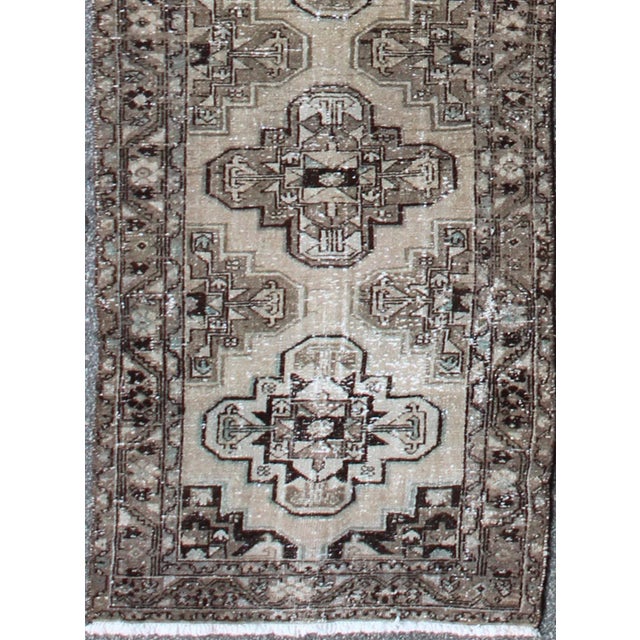 Measures: 3'5 x 16'3. Antique Persian Hamadan Runner with Geometric Medallion Design in Neutral Tones. Keivan Woven Arts /...