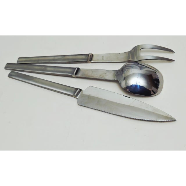 1960s a S Arthur Salm Austria Carving Knife, Serving Fork and Spoon Set, in Brushed Satin Stainless Steel For Sale In New York - Image 6 of 11