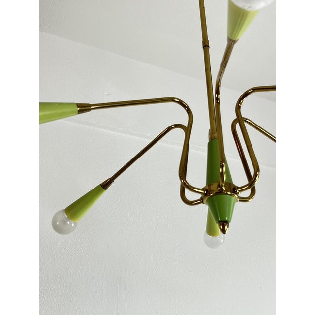 Mid-Century 6-Light Brass Chandelier in the style of Oscar Torlasco, 1950s For Sale - Image 6 of 9