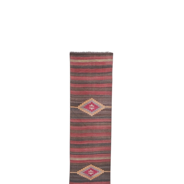 Vintage Striped Turkish Kilim Runner - Stair Tread 2'10'' X 29'8'' 33.9" x 355.5'' / 86 x 903 Cm Hand woven with high...