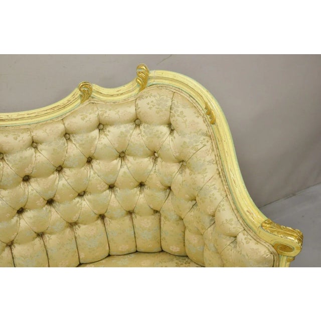 Wood Vintage French Louis XV Rococo Style Yellow & Green Settee Loveseat Sofa For Sale - Image 7 of 12