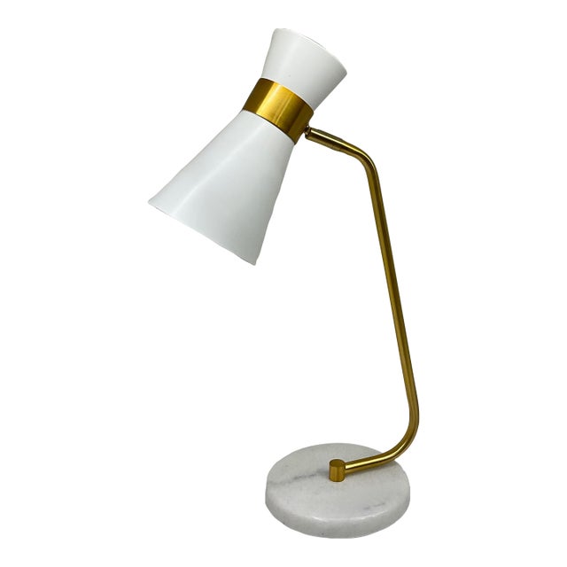 Mid-Century Modern Style White and Gold Desk Lamp For Sale