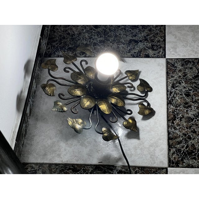 Mid-Century Modern Wall Lamp in Wrought Iron with Floral Motif, 1950s For Sale - Image 3 of 6