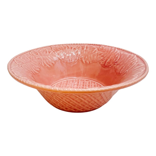 1990s Large Pink Leaf Salad Serving Bowl by Bordallo Pinheiro For Sale
