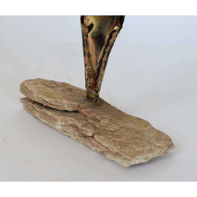 Brass Vintage Brutalist Brass Cattails W/ Rock Base Decor For Sale - Image 8 of 9