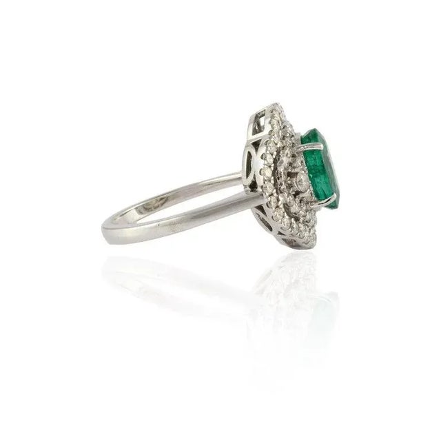 Not Yet Made - Made To Order Art Deco Natural Emerald Regalia Ring With Diamonds 14k White Gold Size 7 (All Sizes Available) For Sale - Image 5 of 14