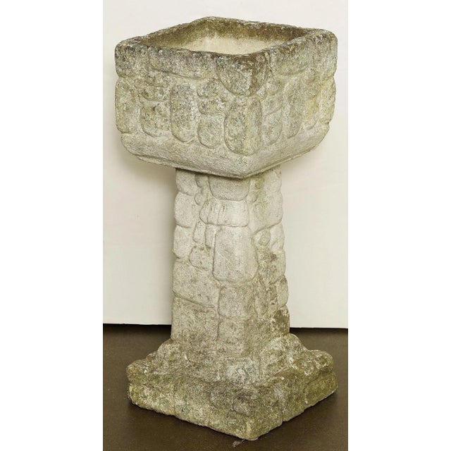 English Square Pedestal Garden Planters With Cobblestone Relief (Four Available) For Sale - Image 12 of 12