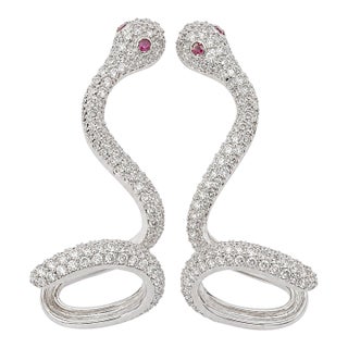 10k White Gold 1-5/8 CTTW Natural Diamond Snake Earrings, 34 Mm, Pair For Sale