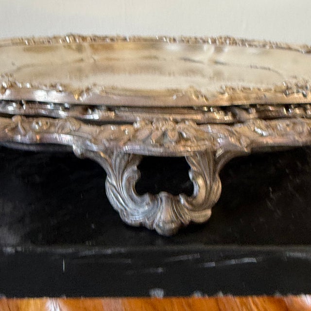 Silver Vintage Stackable Silver-Plate Round Trays With Floral Details, Set of 3 For Sale - Image 8 of 9