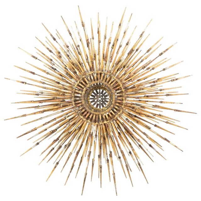 Gold Mid-Century Modern Gilt Iron Sunburst Wall Sculpture by William Bowie For Sale - Image 8 of 8