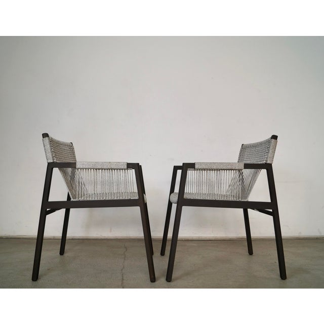 Mid-Century Modern Outdoor Aluminum & Rope Armchairs by Four Hands - A Pair For Sale - Image 3 of 12