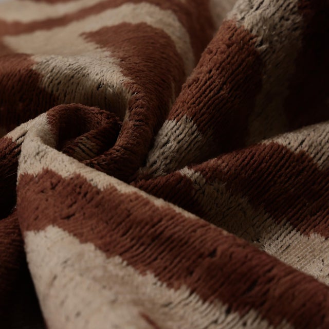 Mid-Century Modern The Rust & Cream Chevron Ikat Silk Velvet Pillow - 20" X 20" For Sale - Image 3 of 8