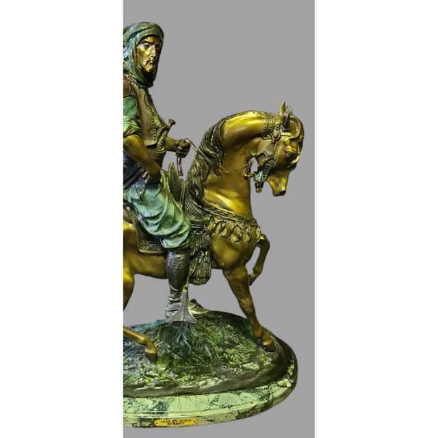 Vintage Barye Attributed "Arab Worrier on Horse" Bronze Sculpture Marble Base 30'' High For Sale In Philadelphia - Image 6 of 12