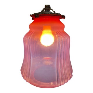 Mid 20th Century Cranberry Opalescent Cased Glass Hanging Pendant Ceiling Light Fixture For Sale