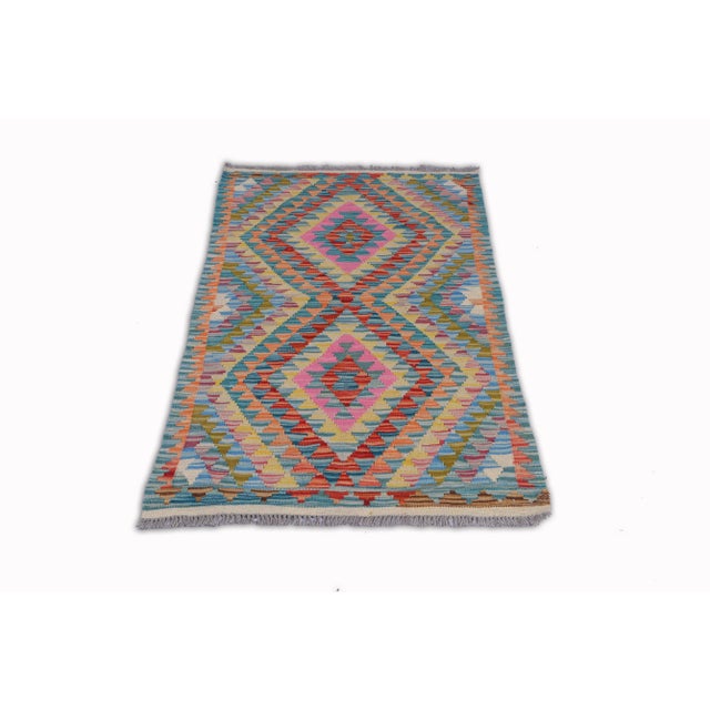 Blue Modern Moroccan Style Hand Woven Colorful Kilim 2'5"x4'4" For Sale - Image 8 of 8