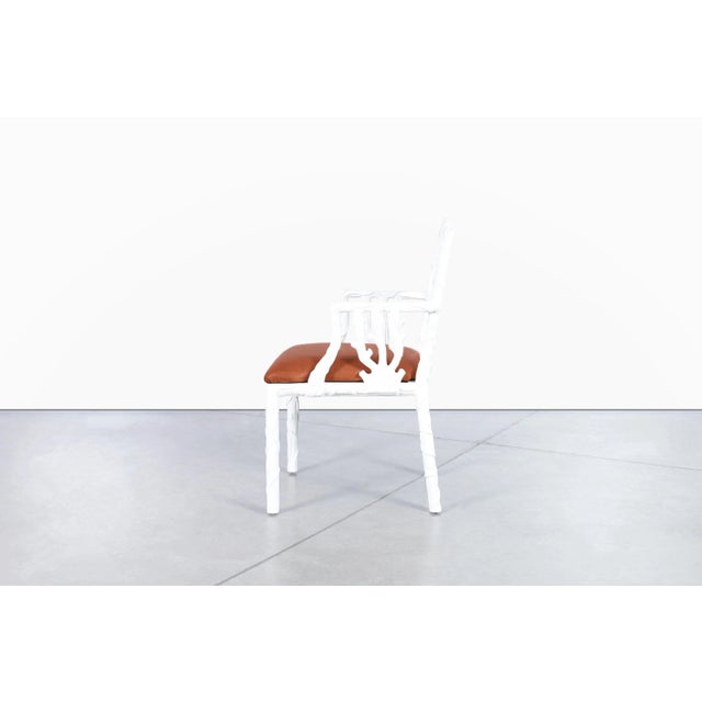 Vintage Hollywood Regency White Lacquered and Leather Armchairs, 1950s For Sale - Image 9 of 12