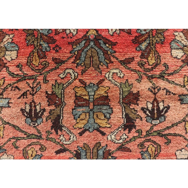 Orange Antique Persian Hamadan Carpet With Floral Designs in Soft Orange Red and Brown For Sale - Image 8 of 13