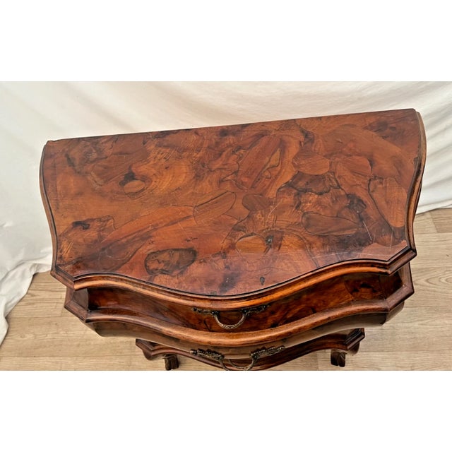 Brown Vintage Venetian Bombe Commode Small Chest of Drawers Burl Turtle Shell Walnut For Sale - Image 8 of 13