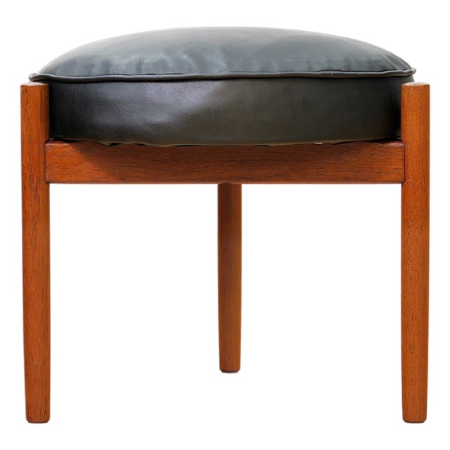 Danish Modern Teak Round Vanity Stool For Sale