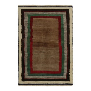 1950s Vintage Gabbeh Tribal Rug in Brown Open Field With Red, Green & Gray Borders For Sale