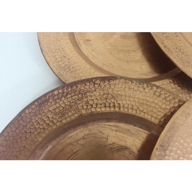 Mid-Century Modern Vintage Hammered Copper Chargers With Patina, Set of 6 For Sale - Image 3 of 11