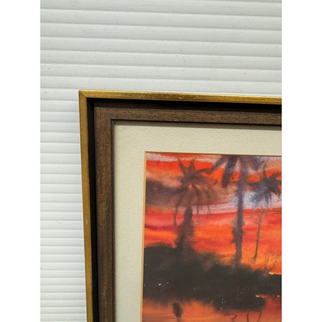 Orange J. Chang Tropical Sunset Palm Trees Watercolor Painting, Signed For Sale - Image 8 of 12