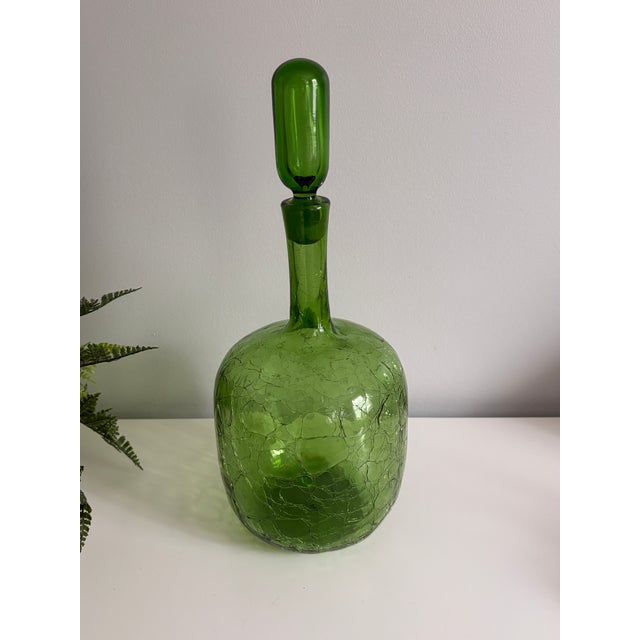 Vintage Blenko 657m Crackle Glass Decanter by Joel Philip Myers - Large Green Art Glass For Sale - Image 10 of 10
