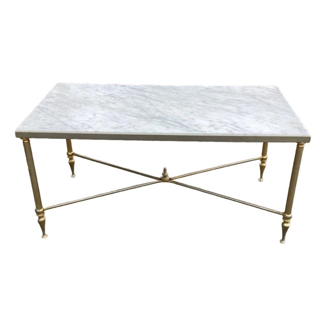 French Marble & Brass Coffee Table For Sale