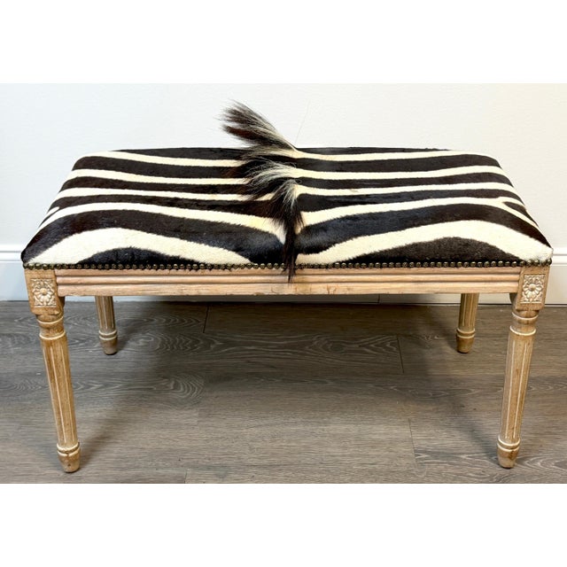 Maison Jansen Neoclassical Zebra Hide Bench, Estate of John Loring, France 1970s For Sale - Image 4 of 11