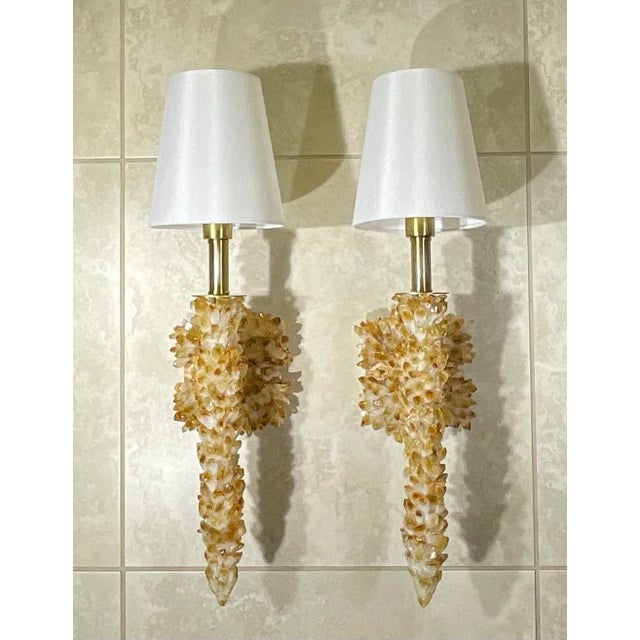 One of a Kind Pair of Citrine Crystals Quartz Wall Sconces by Joseph Malekan For Sale In Miami - Image 6 of 12
