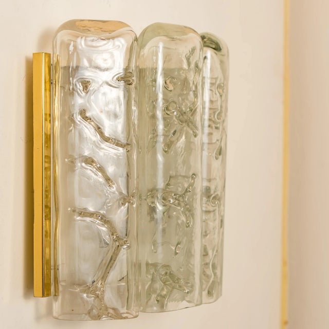 Structured Ice Glass and Brass Wall Sconces from Doria, 1970s, Set of 2 For Sale - Image 11 of 12