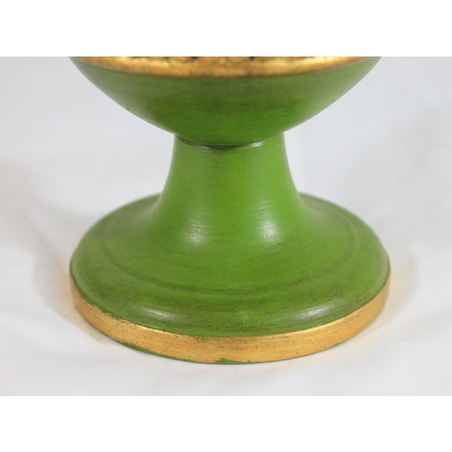Mid 20th Century Vintage Ceramic Green & Gold Italian Reticulated Footed Vase or Vessel For Sale - Image 5 of 8