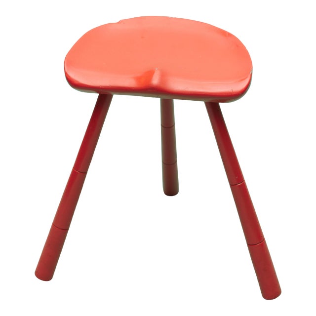Vintage Swedish Orange Painted Three Legged Stool For Sale