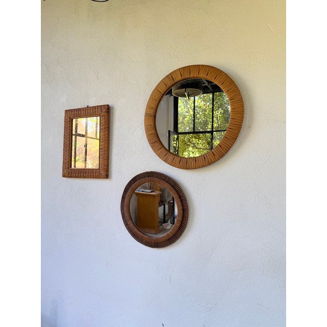 Brown Vintage Woven Wicker Mirrors, 1950s, Set of 3 For Sale - Image 8 of 18