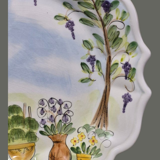 Vintage "Ma Maison" Hand Painted Collection Garden Scene Scalloped Edge Platter For Sale - Image 4 of 11
