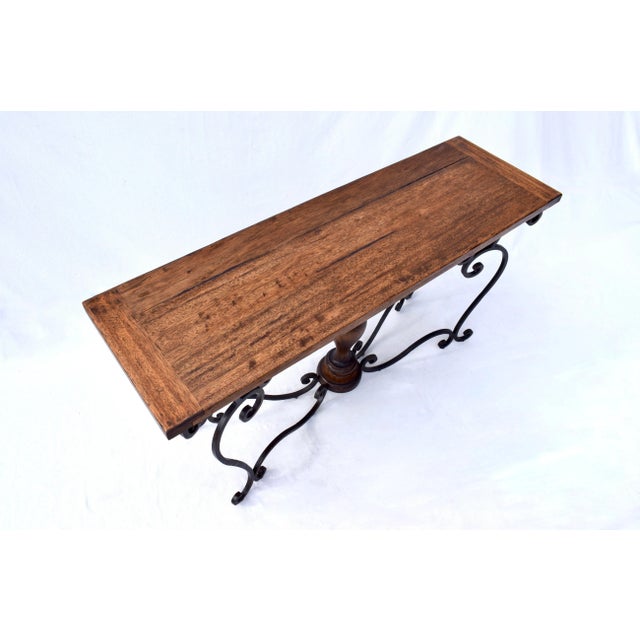 Wood Spanish Colonial Console Table, Forged Iron & Oak, Italy, 1990s For Sale - Image 7 of 11