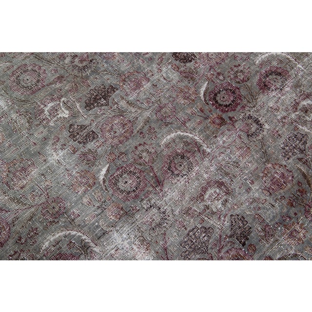 Antique Persian Tabriz Handmade Gray Wool Rug With Allover Design For Sale In New York - Image 6 of 7