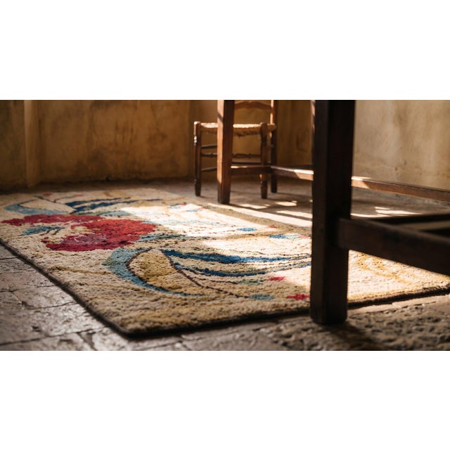 1880s Beige Roses Folk Art Antique American Hooked Rug 2'6" X6'2" Knotted Pile Wool Carpet For Sale - Image 14 of 14
